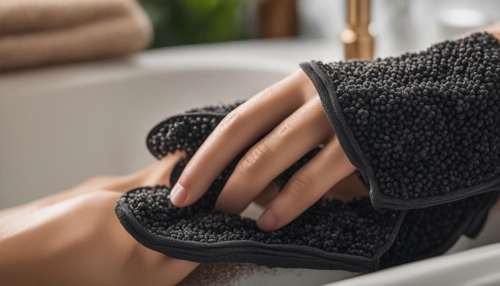 guantes exfoliantes de fibra de carbón de bambú